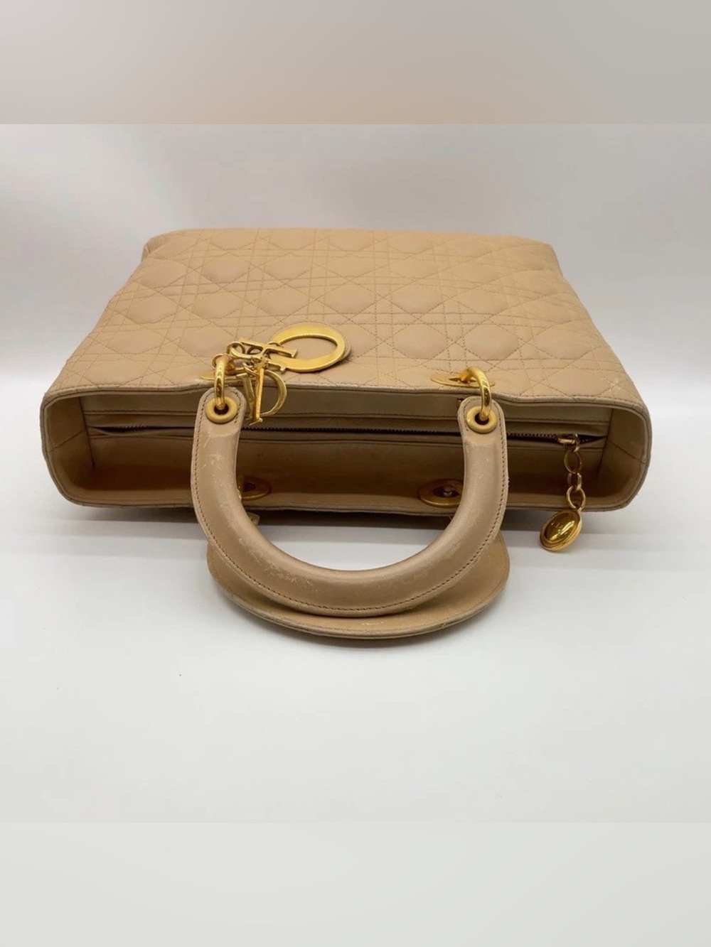 Authentic Vintage Christian Dior Leather Beige Gold Large Lady Dior Handbag - Picture 3 of 15